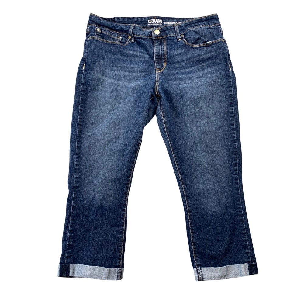 Levis Signature Modern Capri Womens 16 W33 Blue Denim Jeans 2016 Cuffed Stretch